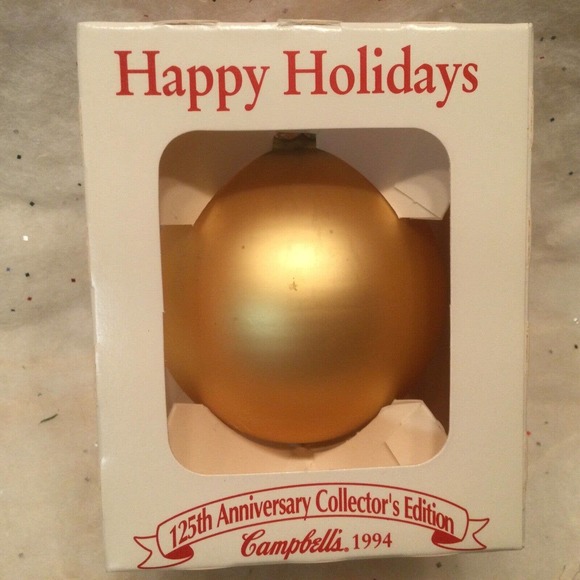 Campbell's Soup Kids 125th Anniversary 1994 Glass Ball Christmas Ornament Gold - Picture 4 of 6